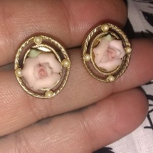Vintage rose and gold post earrings